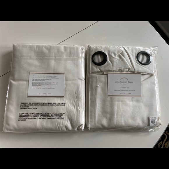 4 Pottery Barn white silk dupioni drapes